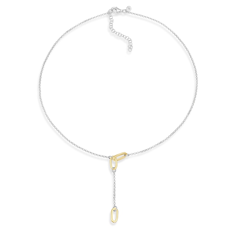 Main Image 2 of Sterling Silver & Yellow Gold Plated Linked Lariat Chain Necklace