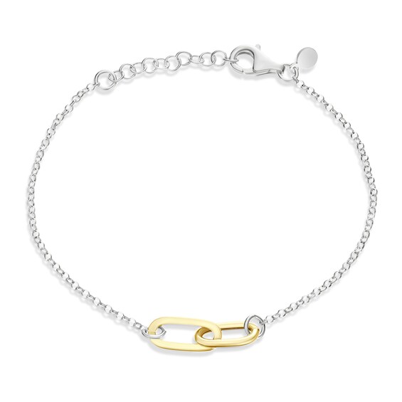 Sterling Silver & Yellow Gold Plated Linked Chain Bracelet