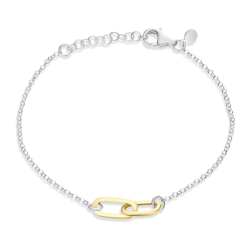 Main Image 1 of Sterling Silver & Yellow Gold Plated Linked Chain Bracelet