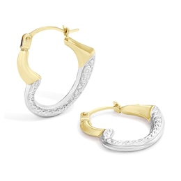 9ct Yellow Gold Two-Tone Textured Heart Hoop Earrings