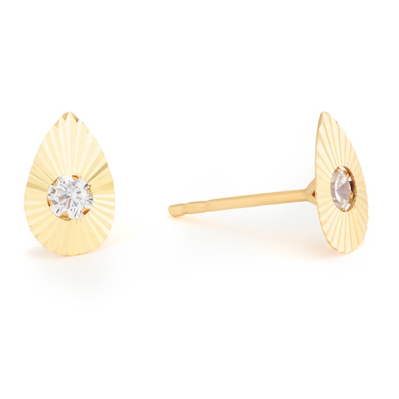 9ct Yellow Gold Cubic Zirconia Concertina Pear Shaped Stud Earrings