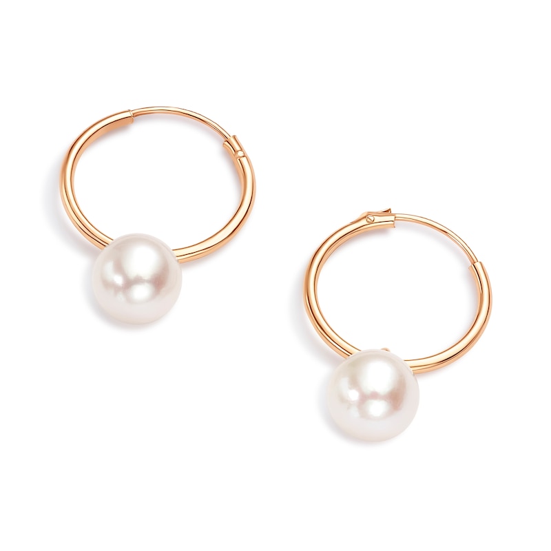Main Image 2 of 9ct Yellow Gold Freshwater Pearl Drop Hoop Earrings