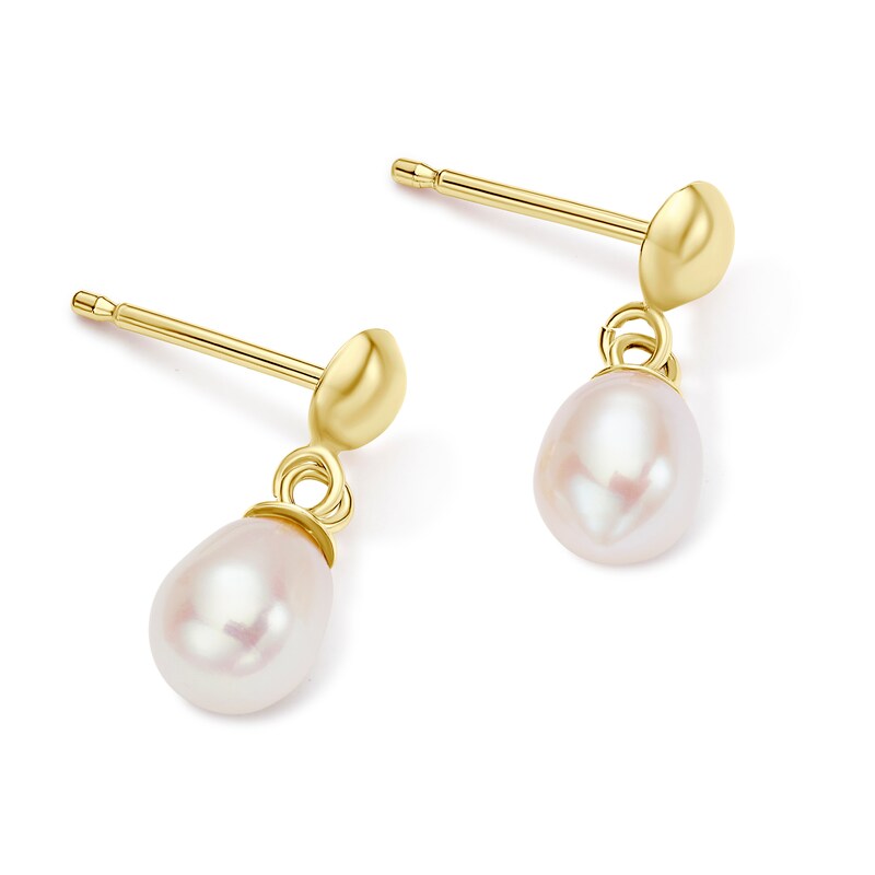 Main Image 2 of 9ct Yellow Gold Freshwater Pearl Drop Earrings