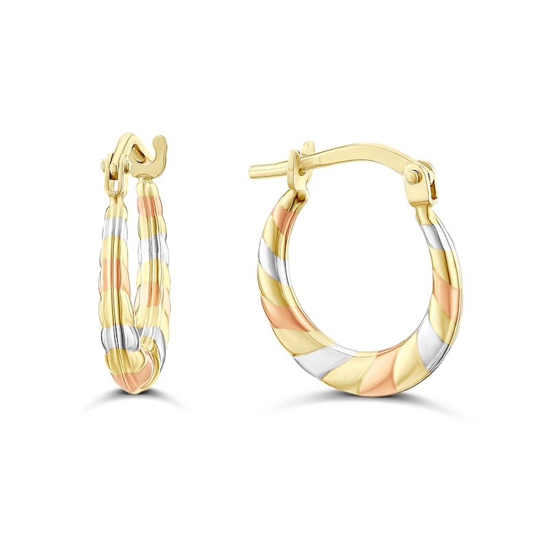 Main Image 1 of Sterling Silver & 9ct Gold Bonded Three Colour Rope Pattern Hoop Earrings