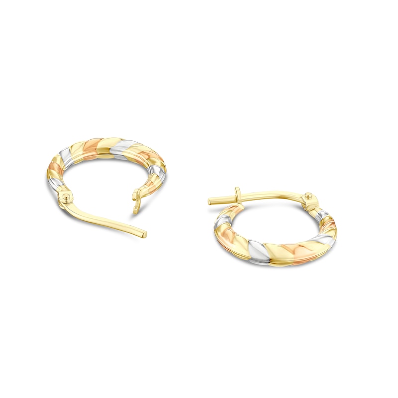 Main Image 2 of Sterling Silver & 9ct Gold Bonded Three Colour Rope Pattern Hoop Earrings