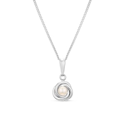 Sterling Silver Freshwater Pearl Knot Pendant Curb Chain Necklace 18"