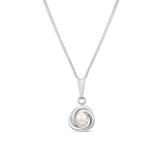Sterling Silver Freshwater Pearl Knot Pendant Curb Chain Necklace 18"