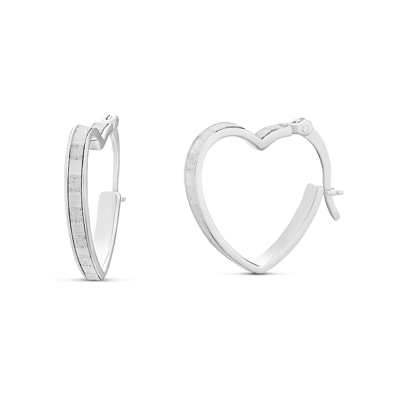 Main Image 1 of Sterling Silver Stardust Heart Hoop Earrings