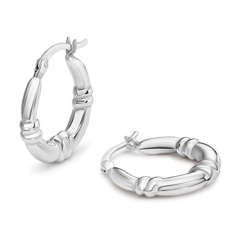 Main Image 1 of Sterling Silver Polish & Rope Twist Hoop Earrings