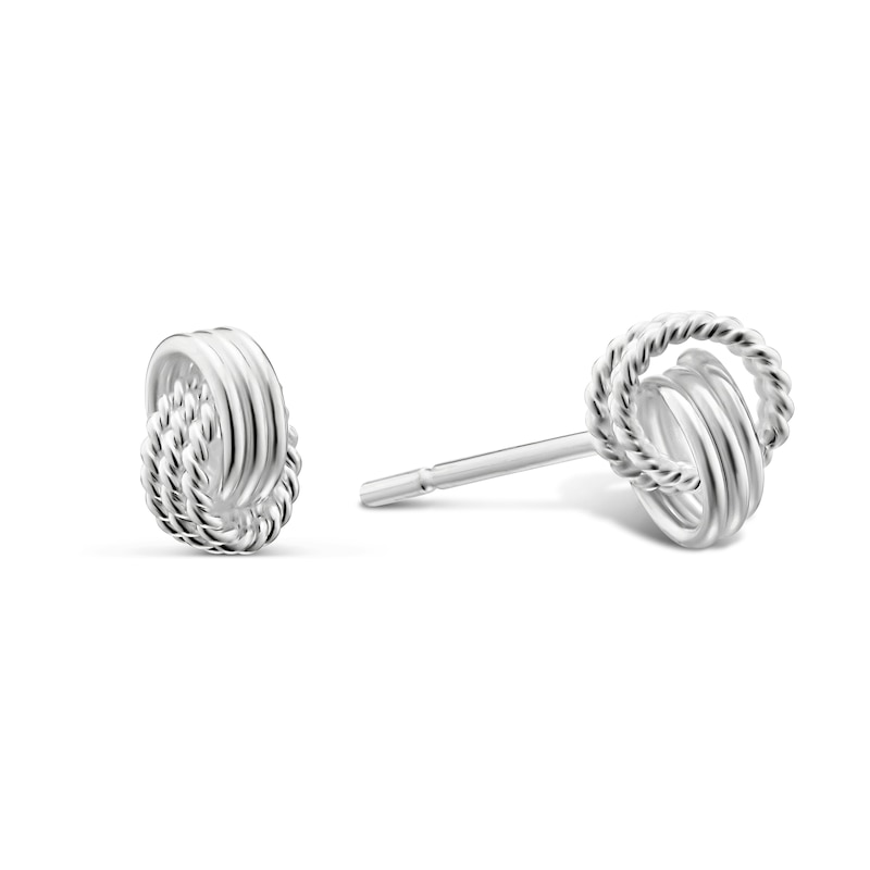 Main Image 1 of Sterling Silver Polished & Textured Constrast Knot Stud Earrings
