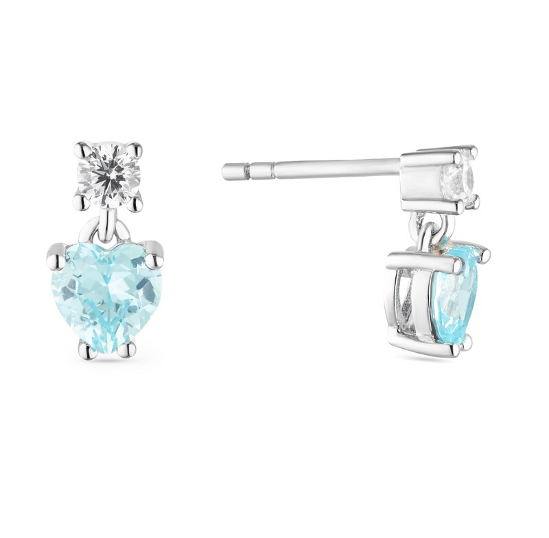 Main Image 1 of Sterling Silver Light Blue Cubic Zirconia Heart Stud Earrings