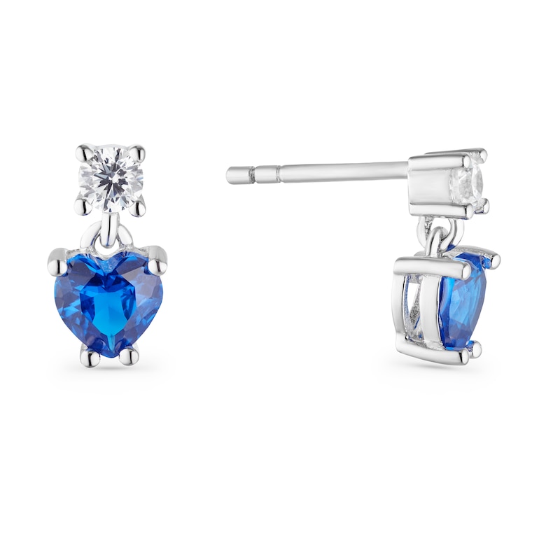 Main Image 1 of Sterling Silver Blue Created Spinel Heart Stud Earrings