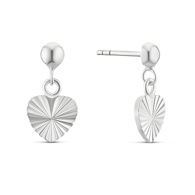 Main Image 1 of Sterling Silver Diamond Cut Heart Drop Earrings