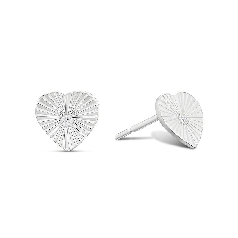 Main Image 1 of Sterling Silver Cubic Zirconia Concertina Heart Stud Earrings