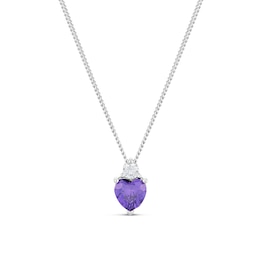 Sterling Silver Heart Shape Purple Cubic Zirconia & White Cubic Zirconia Pendant on Curb Chain 18"