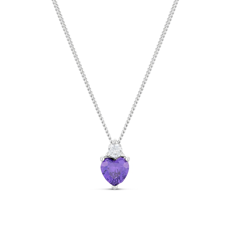 Main Image 1 of Sterling Silver Heart Shape Purple Cubic Zirconia & White Cubic Zirconia Pendant on Curb Chain 18"