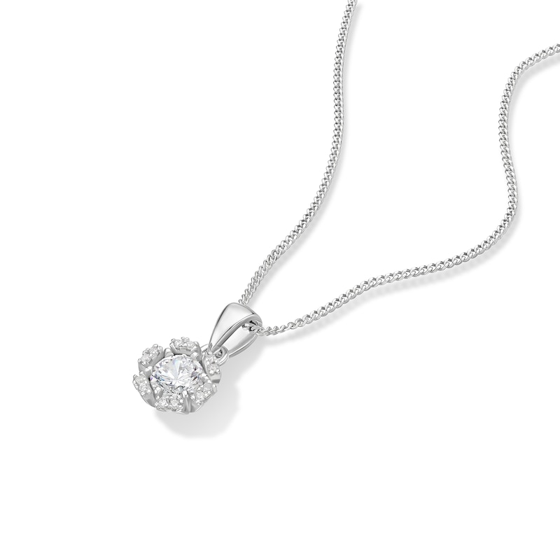 Main Image 2 of Sterling Silver Cubic Zirconia Flower Pendant on Curb Chain 18"