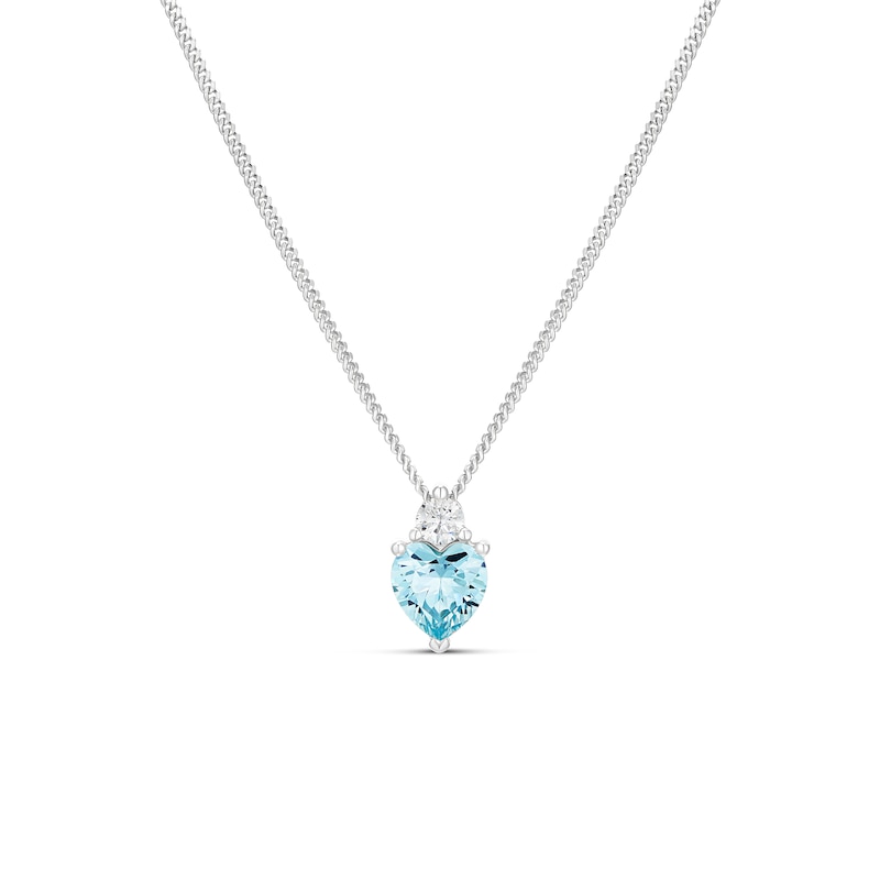 Main Image 1 of Sterling Silver Heart Shape Light Blue Cubic Zirconia & White Cubic Zirconia Pendant on Curb Chain 18"