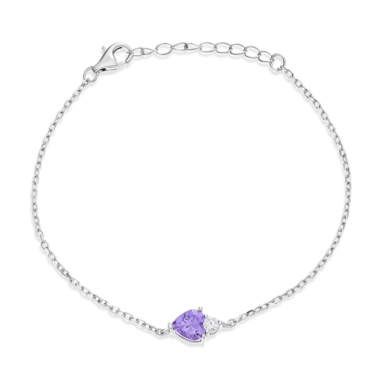 Main Image 1 of Sterling Silver Heart Shape Purple Cubic Zirconia & White Cubic Zirconia Bracelet 16+3cm
