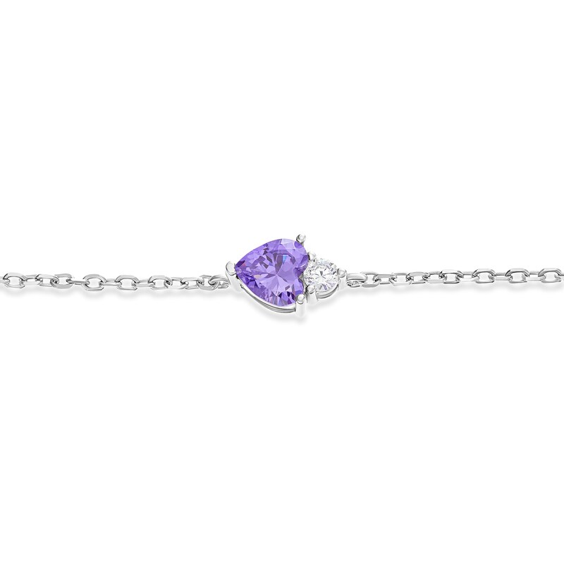 Main Image 2 of Sterling Silver Heart Shape Purple Cubic Zirconia & White Cubic Zirconia Bracelet 16+3cm