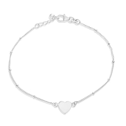 Sterling Silver Heart Ball Station Bracelet Adjustable 7+1.5"