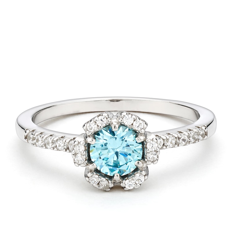 Main Image 1 of Sterling Silver Light Blue & White Cubic Zirconia Flower Ring