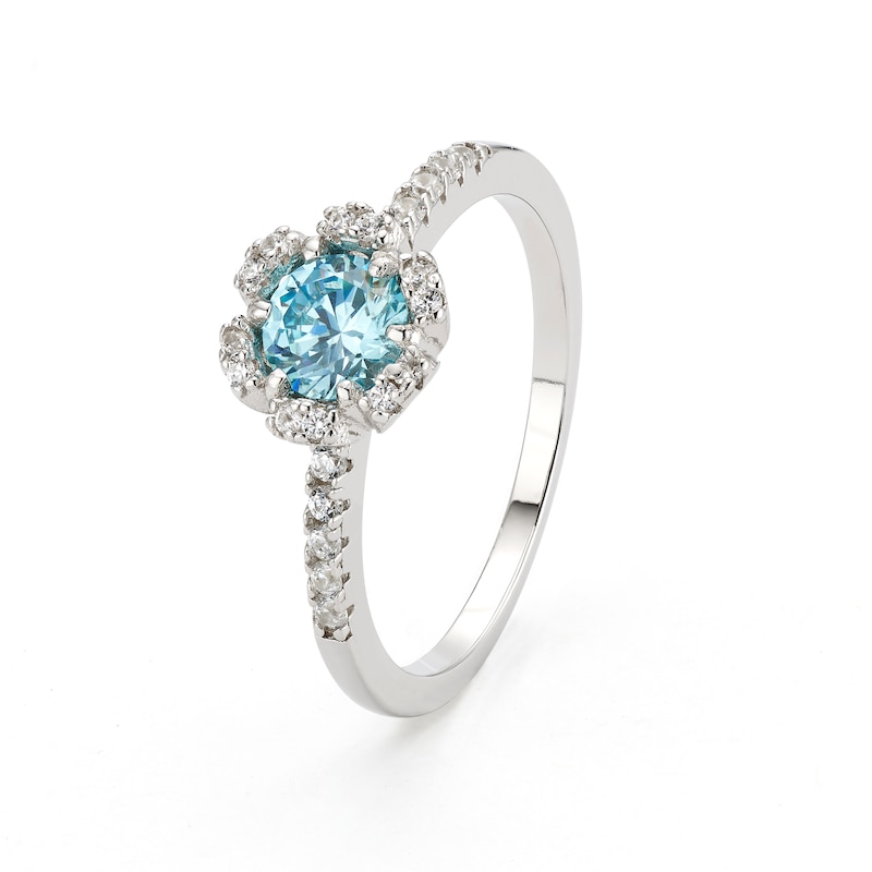 Main Image 2 of Sterling Silver Light Blue & White Cubic Zirconia Flower Ring