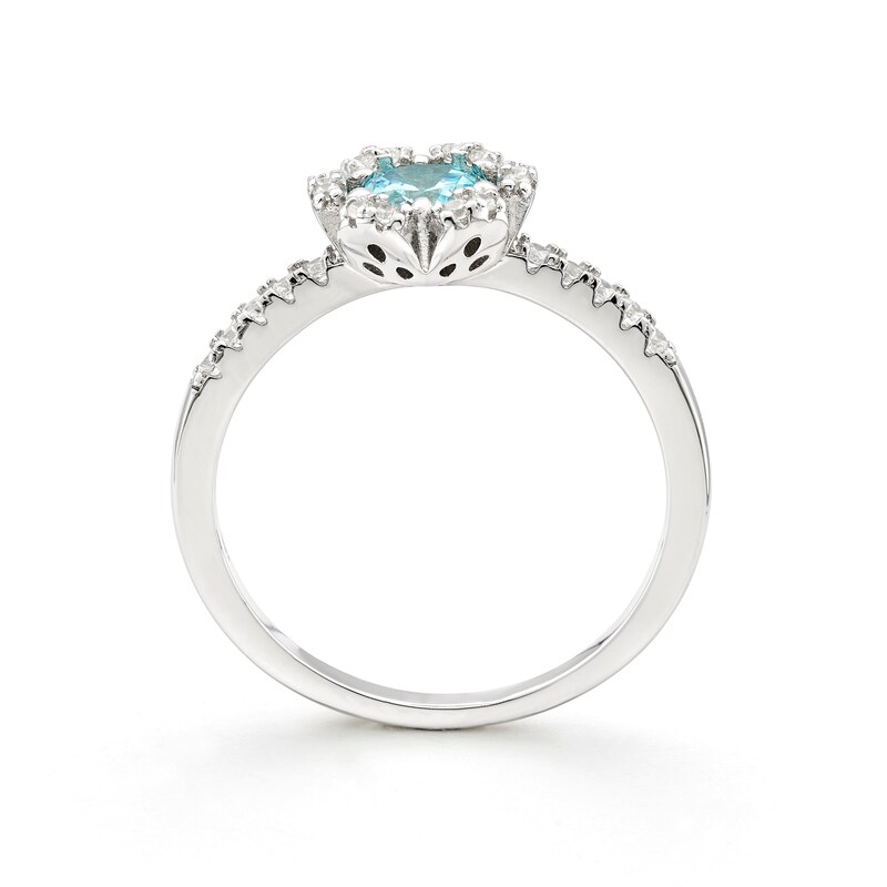 Main Image 3 of Sterling Silver Light Blue & White Cubic Zirconia Flower Ring