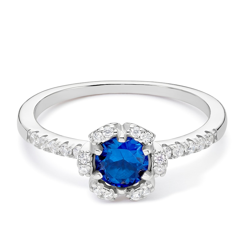 Main Image 1 of Sterling Silver Blue & White Cubic Zirconia Flower Ring