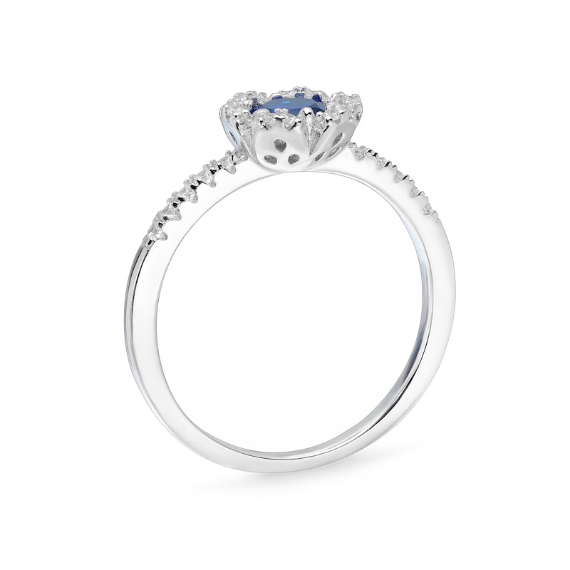 Main Image 3 of Sterling Silver Blue & White Cubic Zirconia Flower Ring