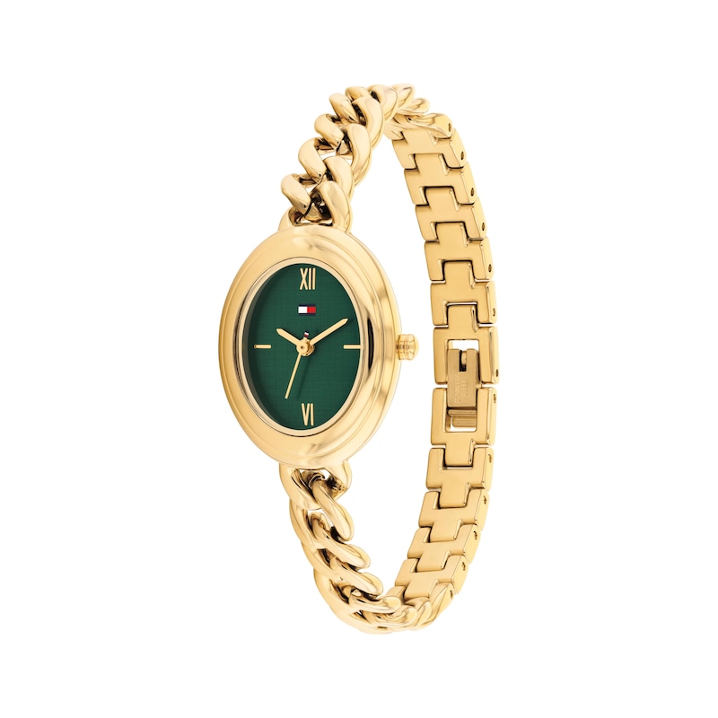 Main Image 2 of Tommy Hilfiger Demi Oval Women's Green Dial & Gold IP Stainless Steel Bracelet Watch