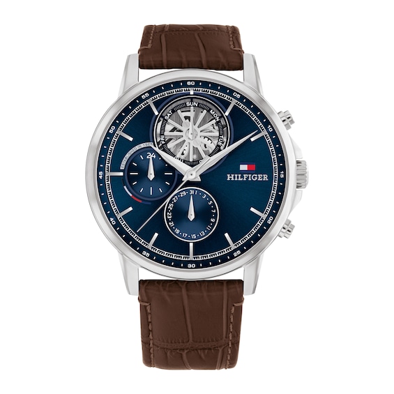 Tommy Hilfiger Men's Blue Dial & Brown Leather Strap Watch