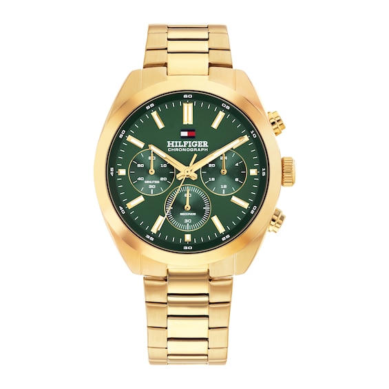 Tommy Hilfiger Men's Green Dial & Gold IP Stainless Steel Bracelet Watch