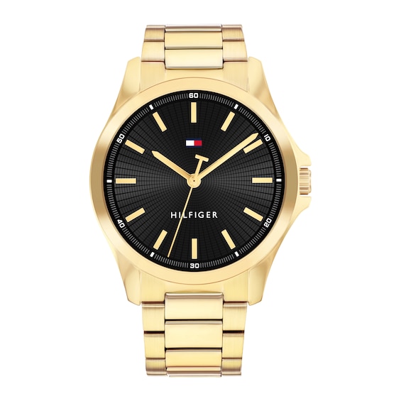Tommy Hilfiger Men's Black Dial Gold Tone Ion Plated Bracelet Watch