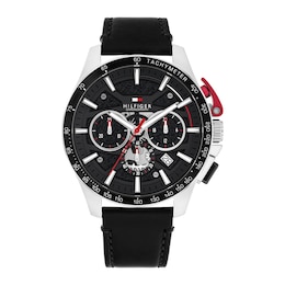 Tommy Hilfiger Bank Men's Black Dial & Black Leather Strap Watch