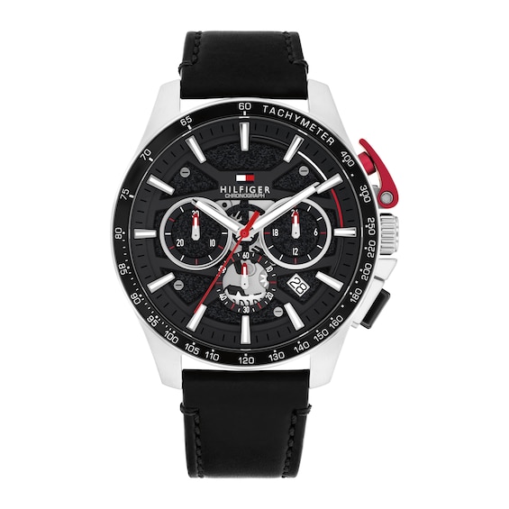Tommy Hilfiger Men's Black Dial & Black Leather Strap Watch
