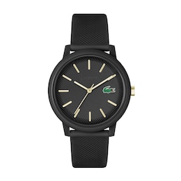 Lacoste Men's 12.12 Black Dial Black Silicone Strap Watch