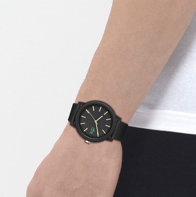 Main Image 4 of Lacoste Men's 12.12 Black Dial Black Silicone Strap Watch