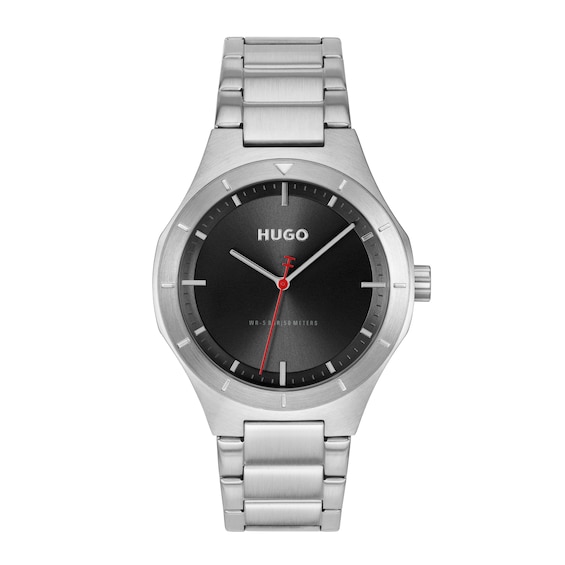 HUGO #LIT Men's Black Dial & Stainless Steel Bracelet Watch