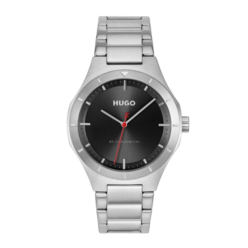Main Image 1 of HUGO #LIT Men's Black Dial & Stainless Steel Bracelet Watch