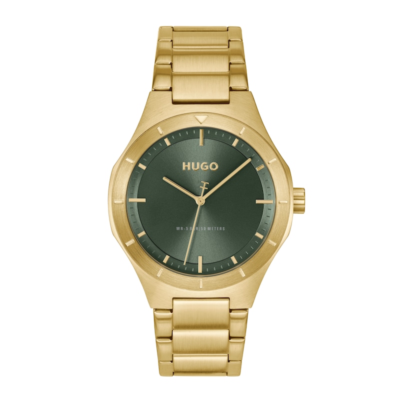 Main Image 1 of HUGO #LIT Men's Green Dial & Gold IP Stainless Steel Bracelet Watch