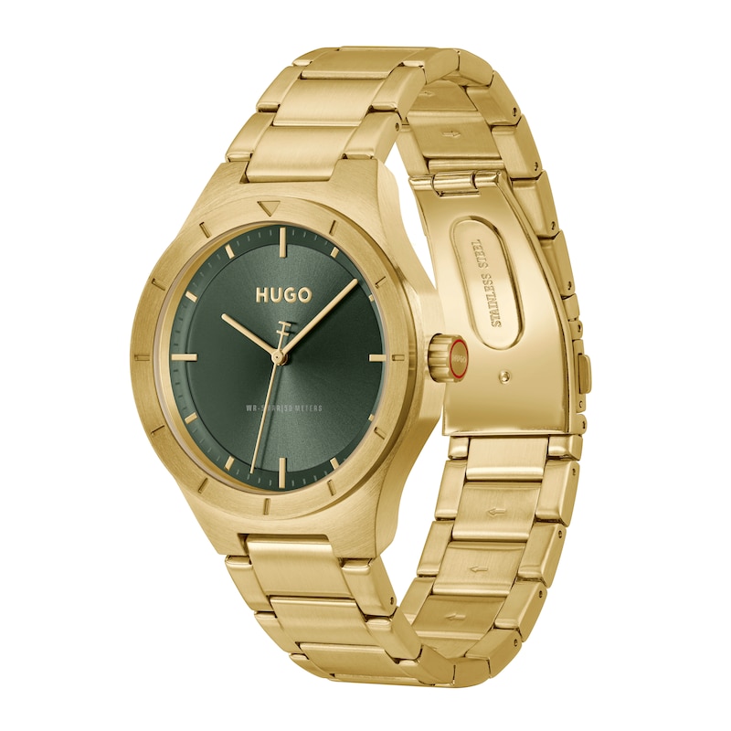 Main Image 3 of HUGO #LIT Men's Green Dial & Gold IP Stainless Steel Bracelet Watch