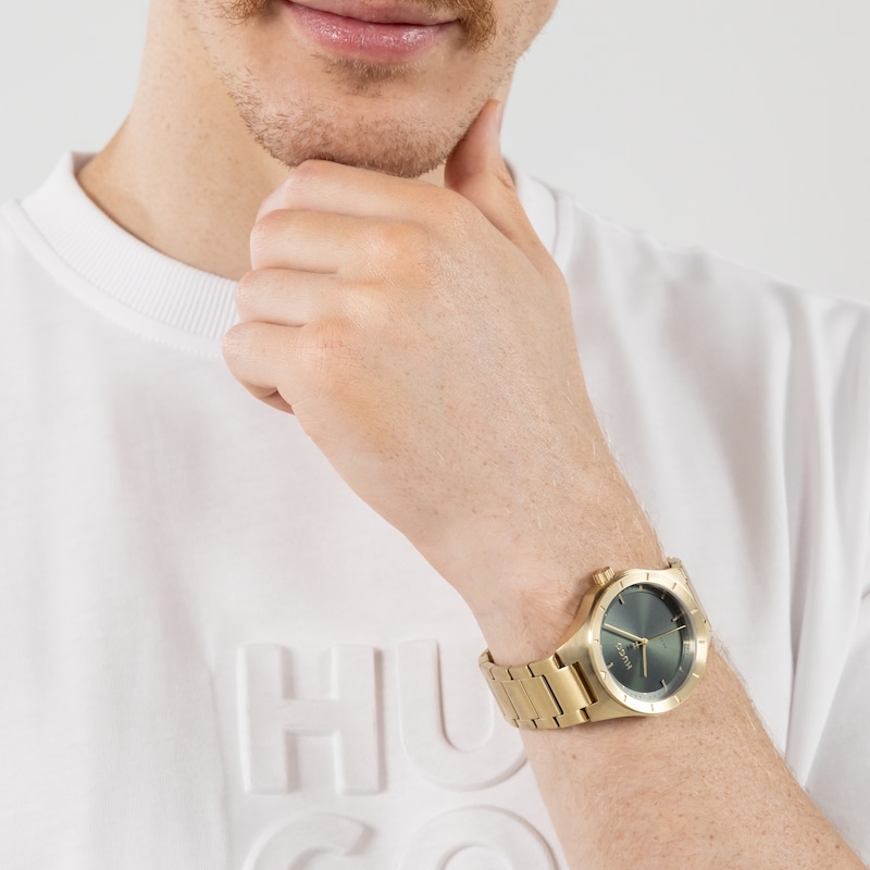 Main Image 4 of HUGO #LIT Men's Green Dial & Gold IP Stainless Steel Bracelet Watch