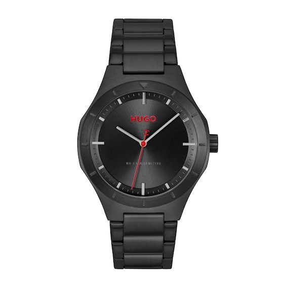 HUGO #LIT Men's Black Dial & Black IP Stainless Steel Bracelet Watch - Image 2