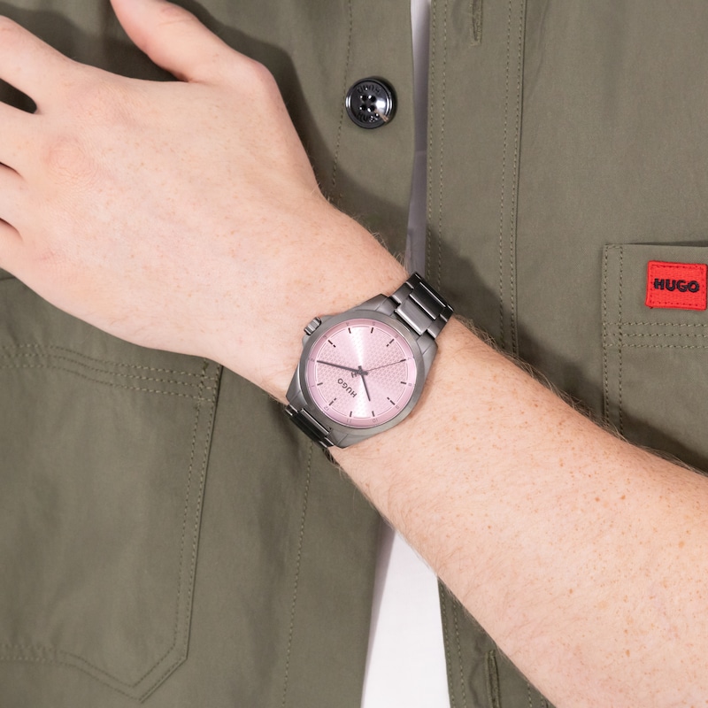 Main Image 4 of HUGO #SEAM Men's Pink Dial & IP Stainless Steel Bracelet Watch