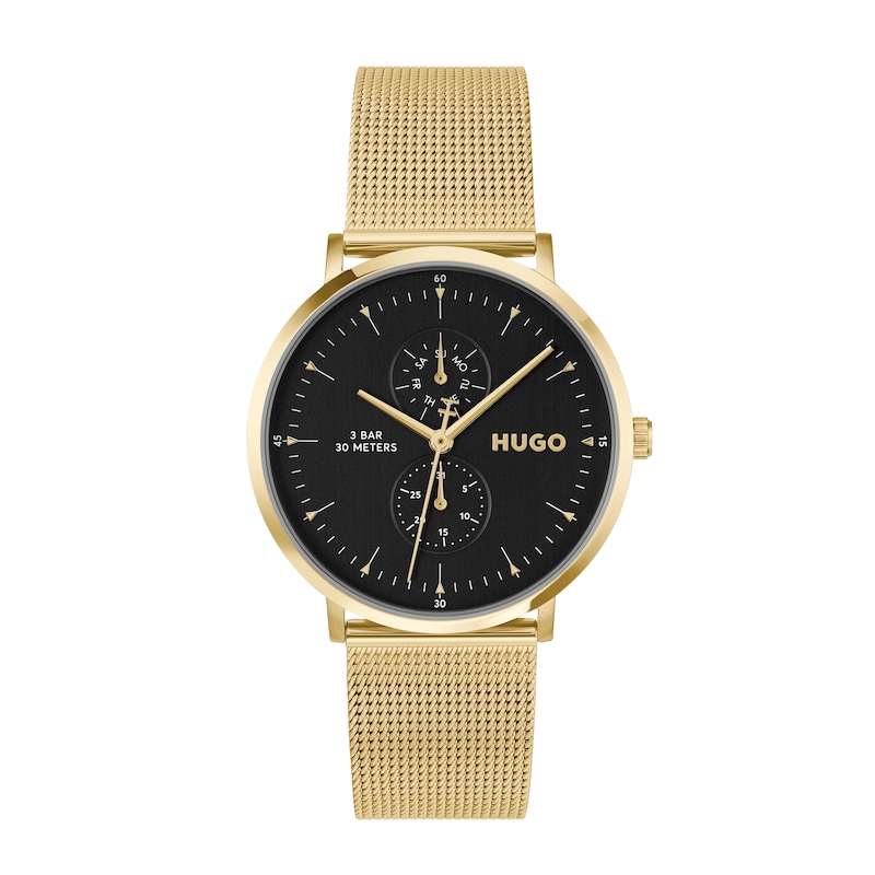 Main Image 1 of HUGO #STYLE Men's Black Dial & Gold IP Stainless Steel Bracelet Watch