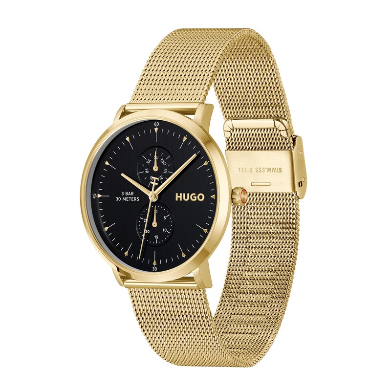 Main Image 3 of HUGO #STYLE Men's Black Dial & Gold IP Stainless Steel Bracelet Watch