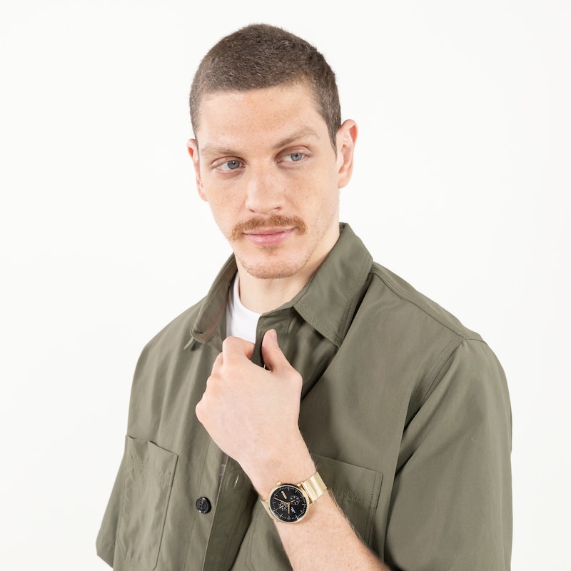 Main Image 4 of HUGO #STYLE Men's Black Dial & Gold IP Stainless Steel Bracelet Watch