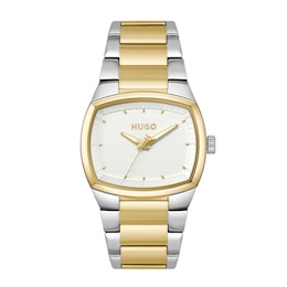 HUGO #TELLY Men's Silver-Tone Dial & IP Stainless Steel Bracelet Watch