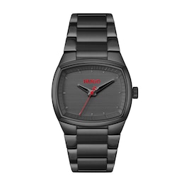 HUGO #TELLY Men's Black Dial & Black IP Stainless Steel Bracelet Watch